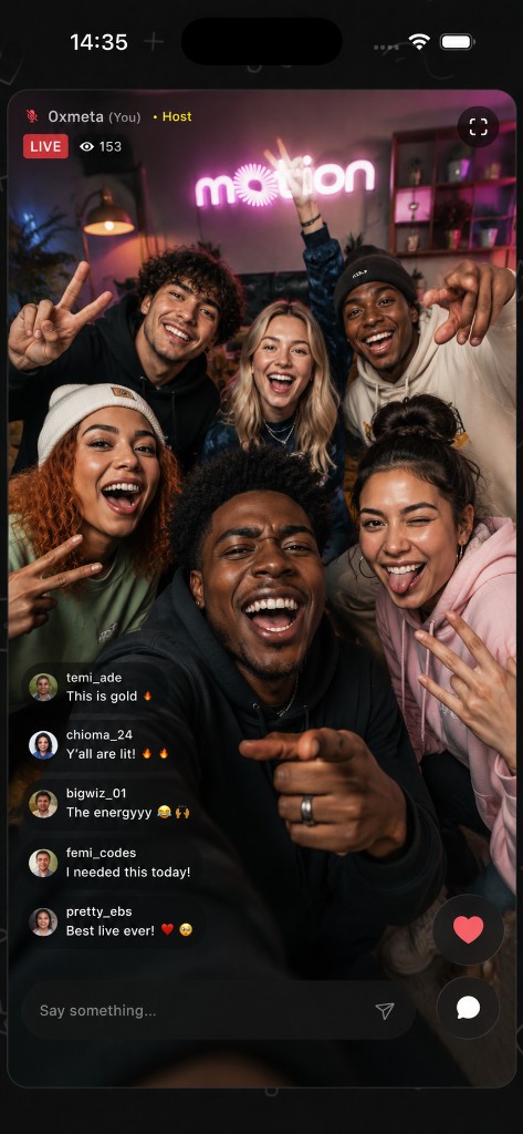 Live stream with real-time chat and viewer reactions